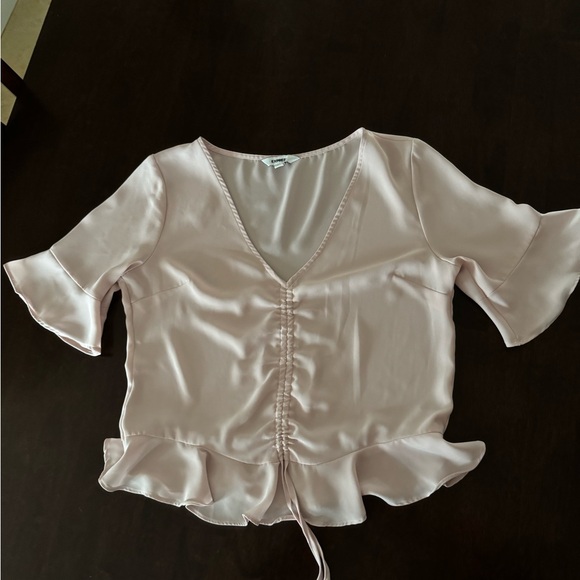 Feminine Light Pink Ruffled Ruched Top – Size S - Picture 4 of 4